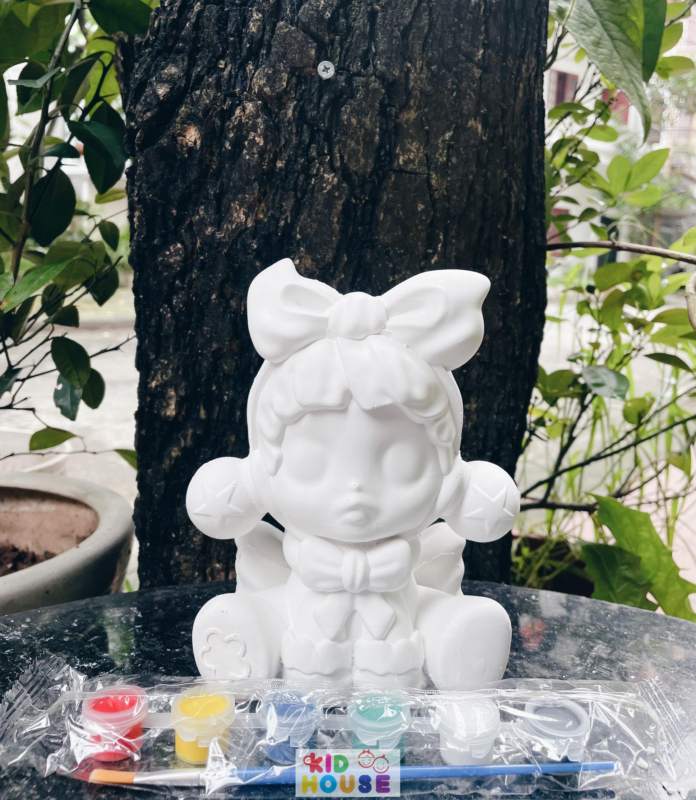 (Size to 16-23cm) Tượng thạch cao bé ba, labubu, kuromi, capybara, công chúa, siêu nhân, Set tô tượng kèm màu và bút vẽ