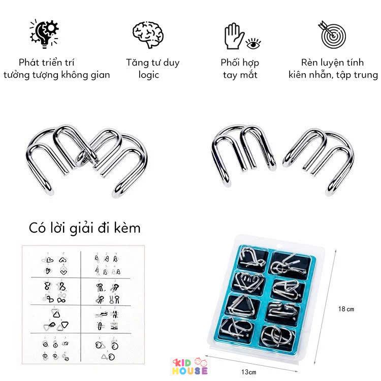 Bộ trò chơi móc khóa trí tuệ Nhật Bản, Đồ chơi tháo lắp móc khóa thông minh, giải móc khóa phát triển tư duy cho bé