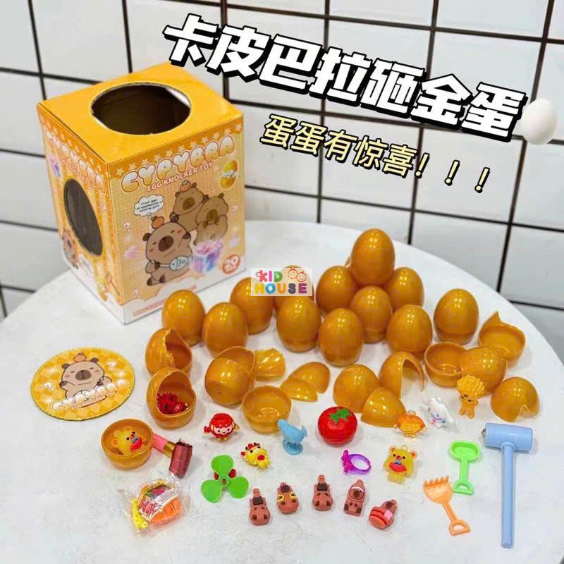 Đồ chơi đập trứng nhận quà, Hộp Mù trứng vàng Kuromi, Capybara, Labubu kèm búa cho bé