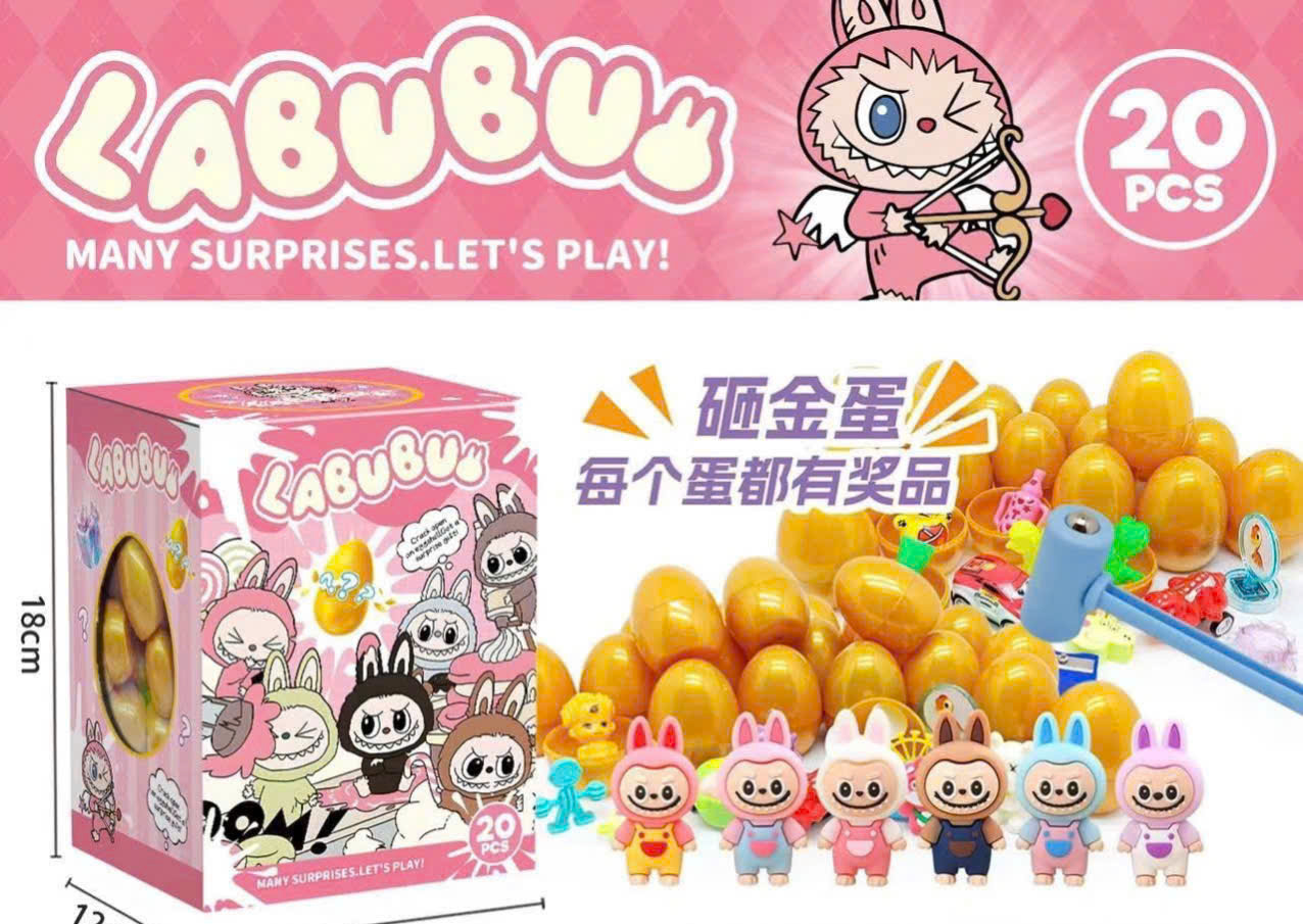 Đồ chơi đập trứng nhận quà, Hộp Mù trứng vàng Kuromi, Capybara, Labubu kèm búa cho bé