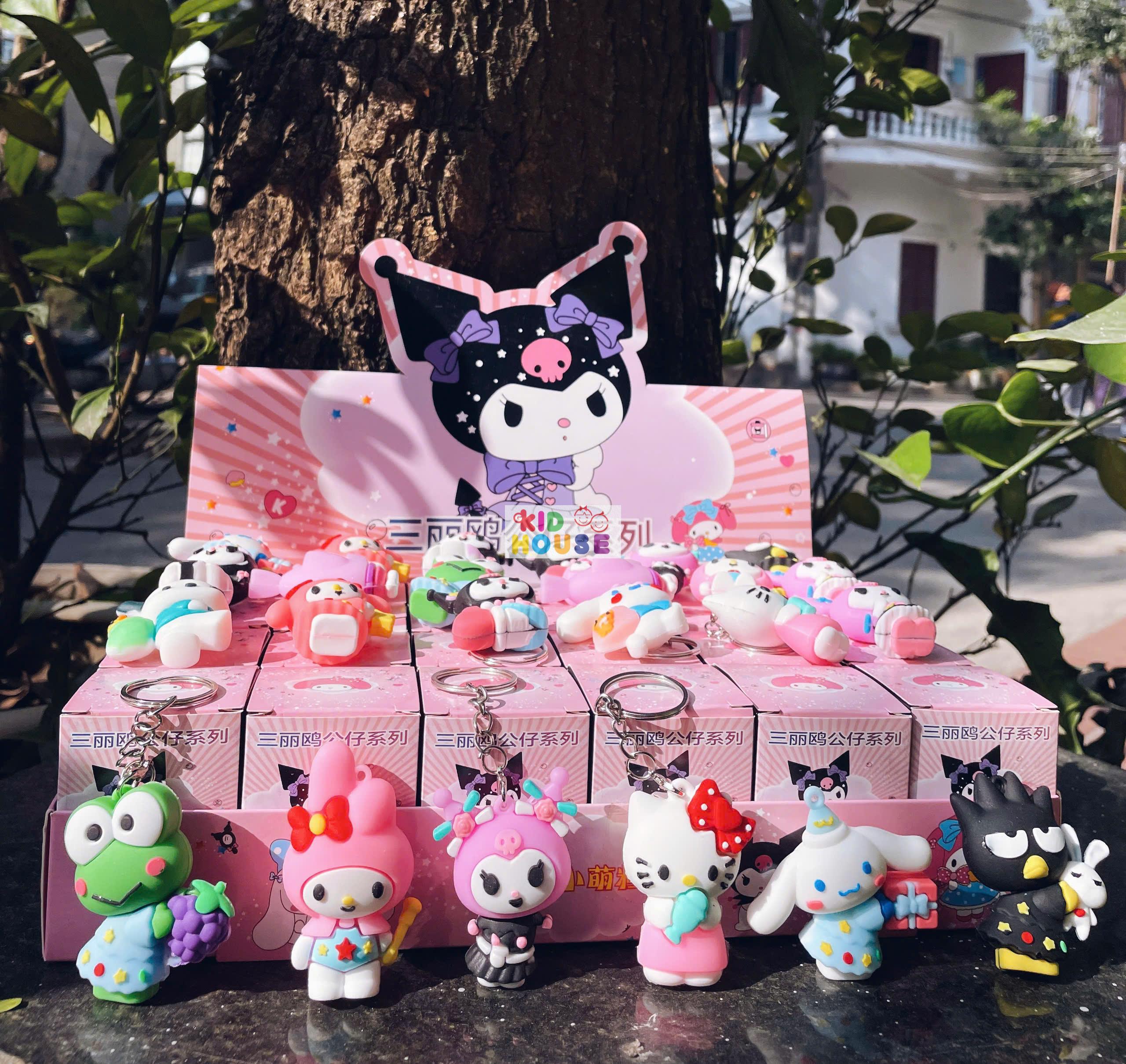 Blindbox hộp mù bí ẩn 24 móc khóa bé ba, capybara, kuromi, labubu, hộp mù móc khóa trang trí balo túi xách