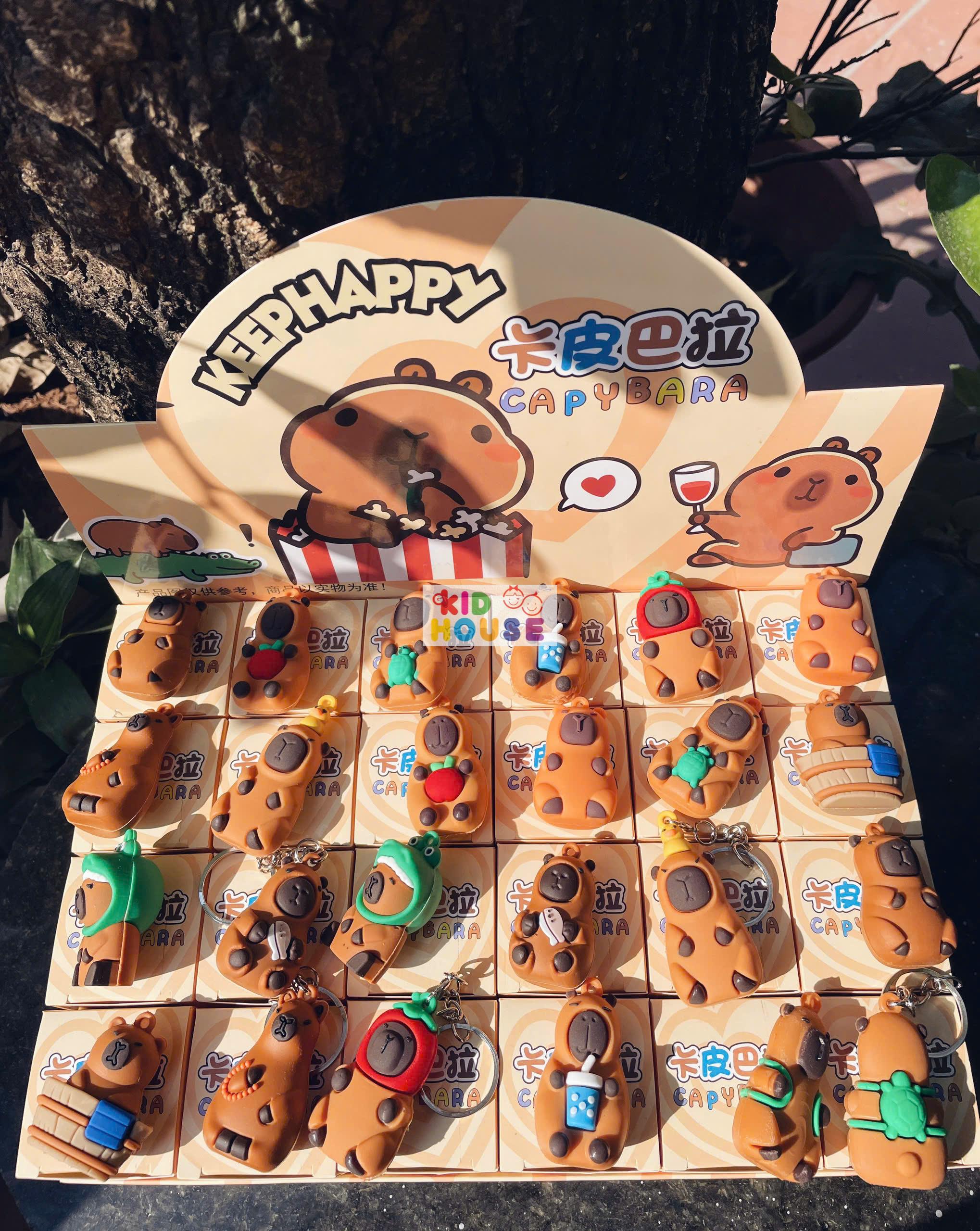 Blindbox hộp mù bí ẩn 24 móc khóa bé ba, capybara, kuromi, labubu, hộp mù móc khóa trang trí balo túi xách