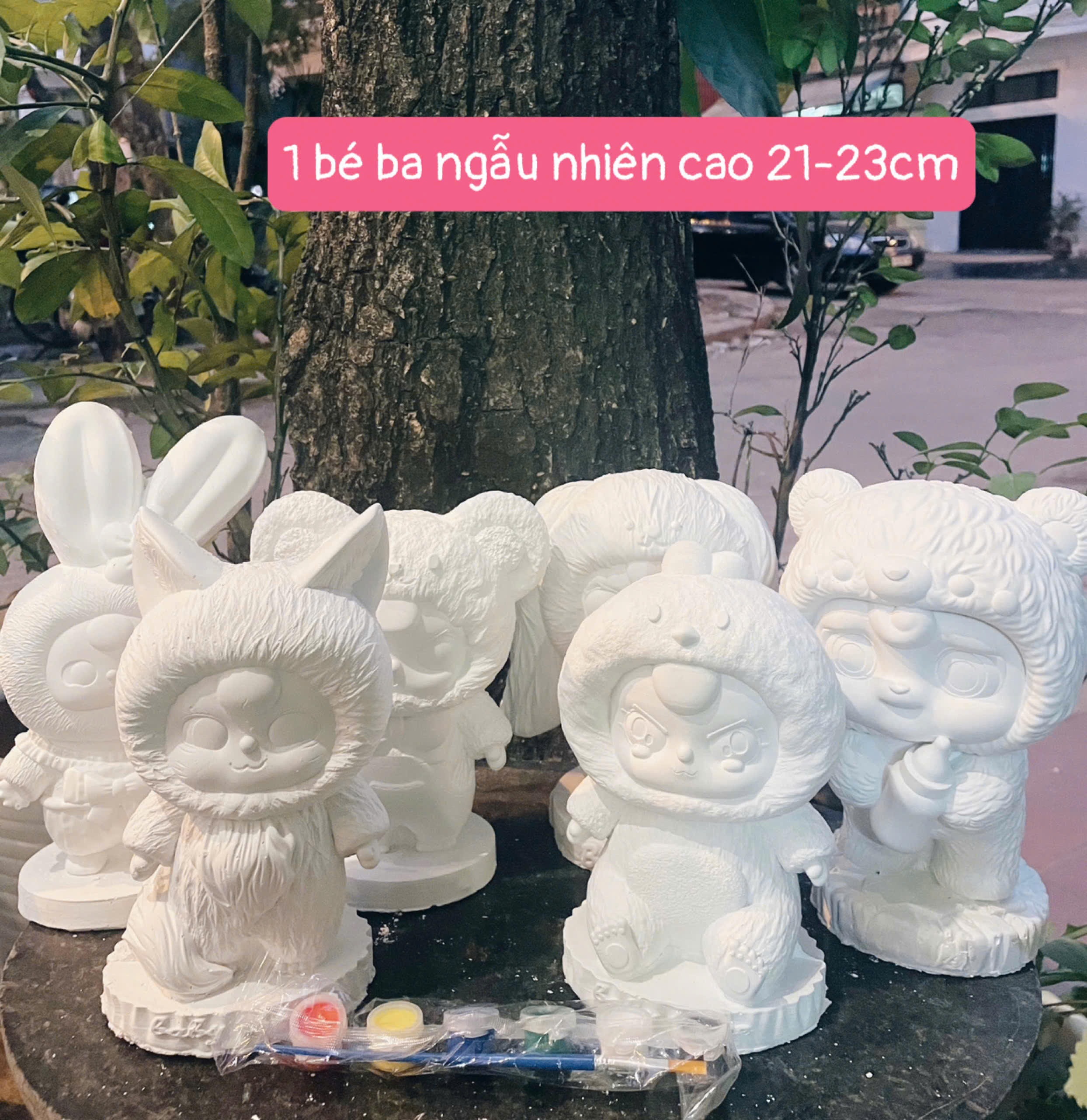 (Size to 16-23cm) Tượng thạch cao bé ba, labubu, kuromi, capybara, công chúa, siêu nhân, Set tô tượng kèm màu và bút vẽ