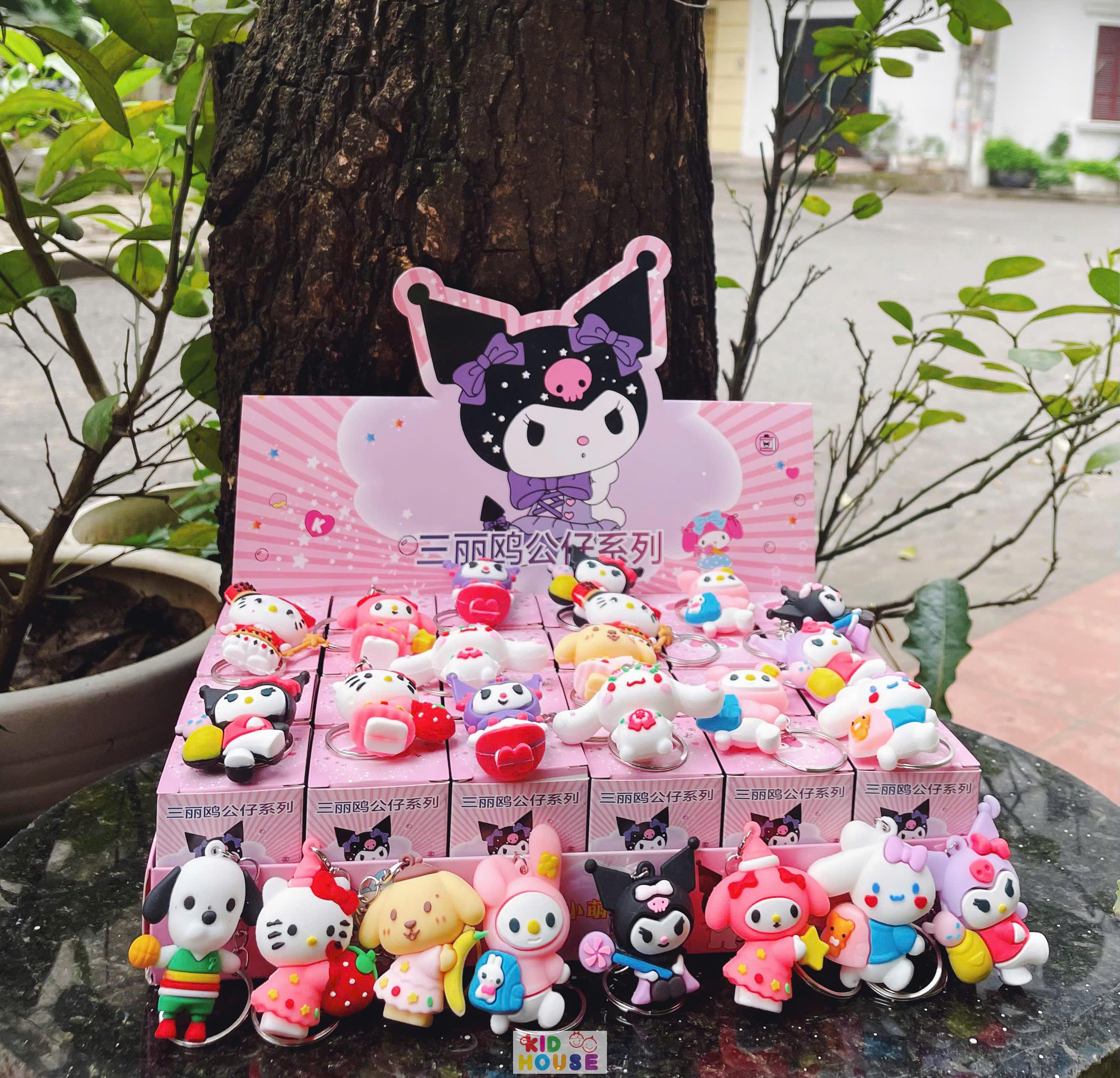 Blindbox hộp mù bí ẩn 24 móc khóa bé ba, capybara, kuromi, labubu, hộp mù móc khóa trang trí balo túi xách