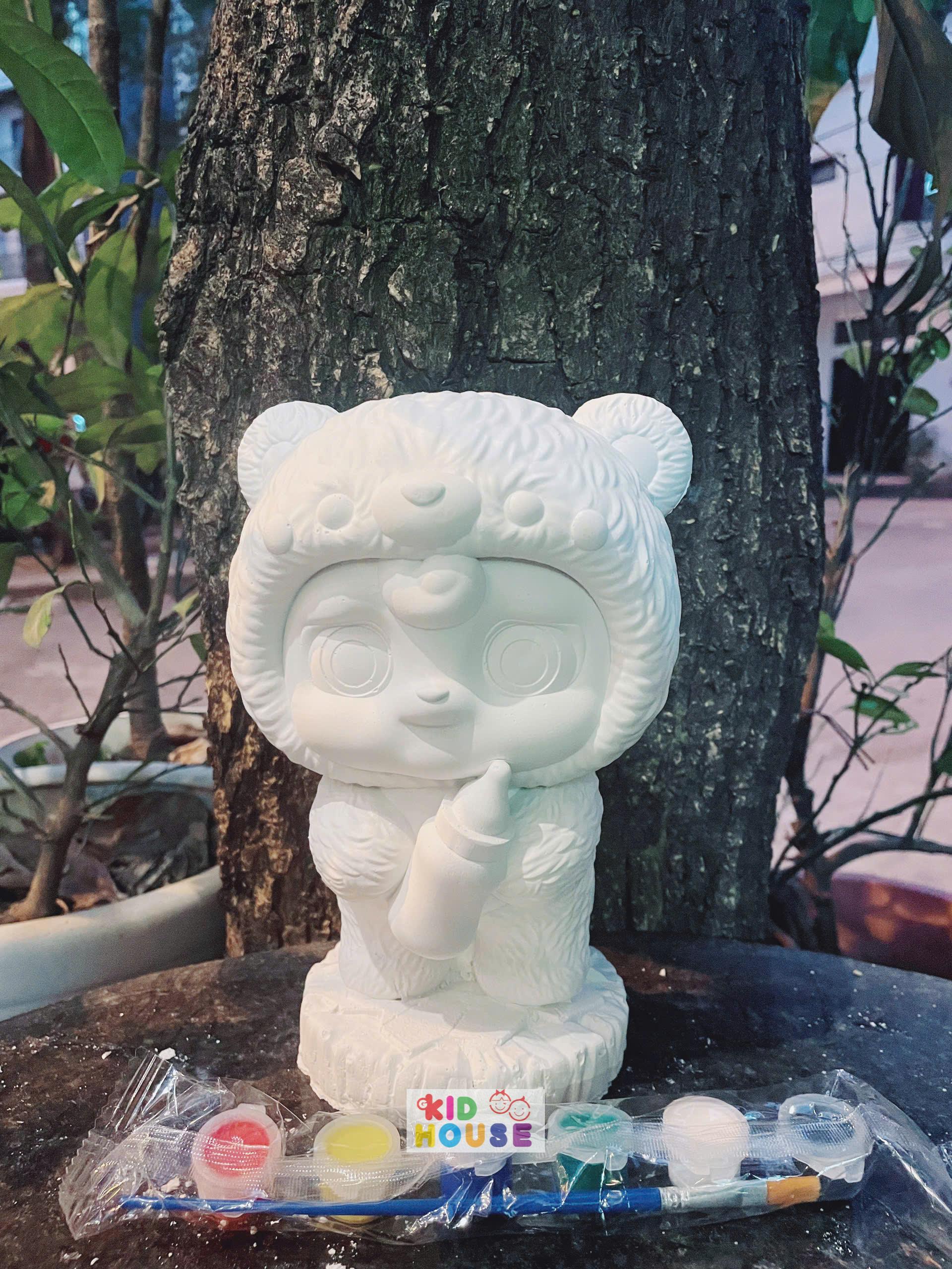 (Size to 16-23cm) Tượng thạch cao bé ba, labubu, kuromi, capybara, công chúa, siêu nhân, Set tô tượng kèm màu và bút vẽ