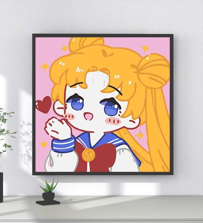 Tranh tô màu số hóa đã căng khung kèm màu, cọ size 20x20, tranh số hóa hoạt hình, bé ba, phong cảnh, loopy, cappy bara