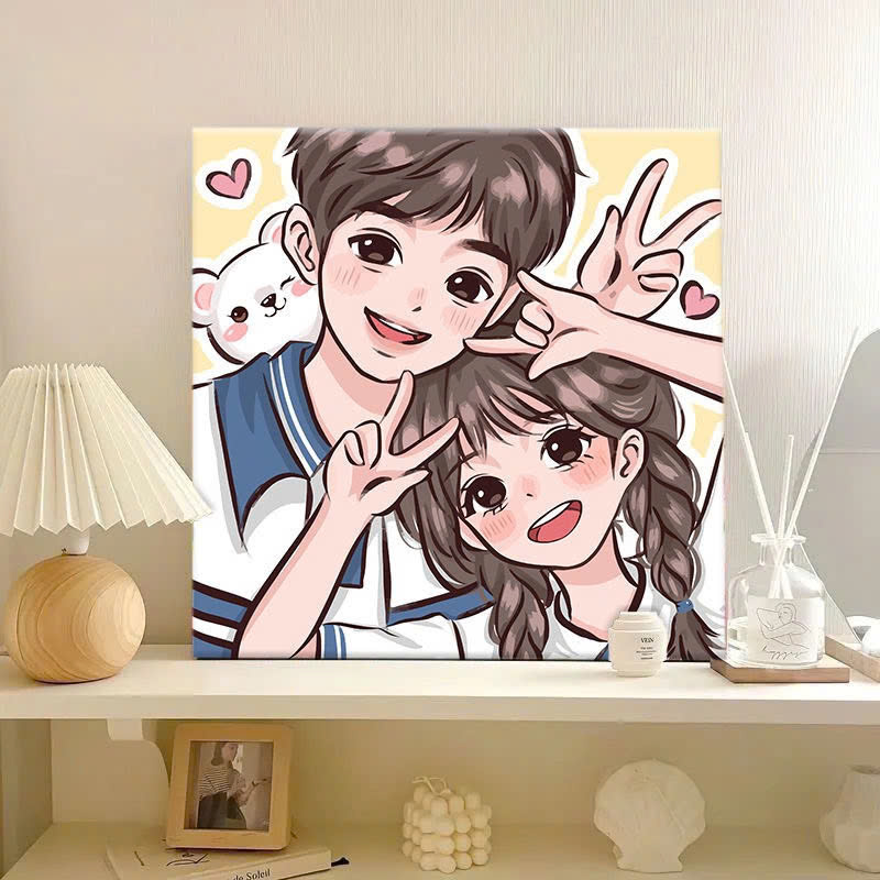 Tranh tô màu số hóa đã căng khung kèm màu, cọ size 20x20, tranh số hóa hoạt hình, bé ba, phong cảnh, loopy, cappy bara