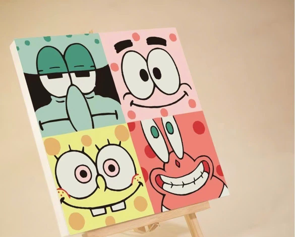 Tranh tô màu số hóa đã căng khung kèm màu, cọ size 20x20, tranh số hóa hoạt hình, bé ba, phong cảnh, loopy, cappy bara