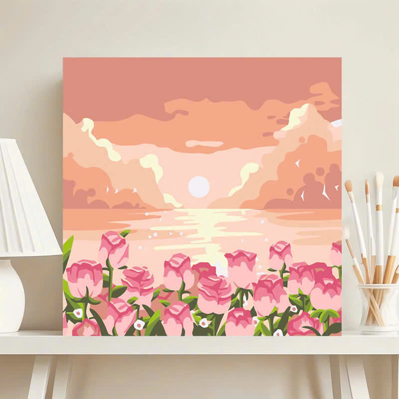 Tranh tô màu số hóa đã căng khung kèm màu, cọ size 20x20, tranh số hóa hoạt hình, bé ba, phong cảnh, loopy, cappy bara