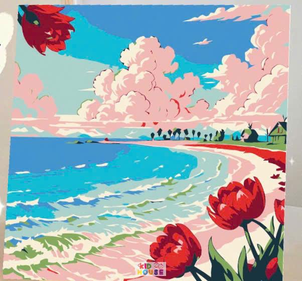 Tranh tô màu số hóa đã căng khung kèm màu, cọ size 20x20, tranh số hóa hoạt hình, bé ba, phong cảnh, loopy, cappy bara