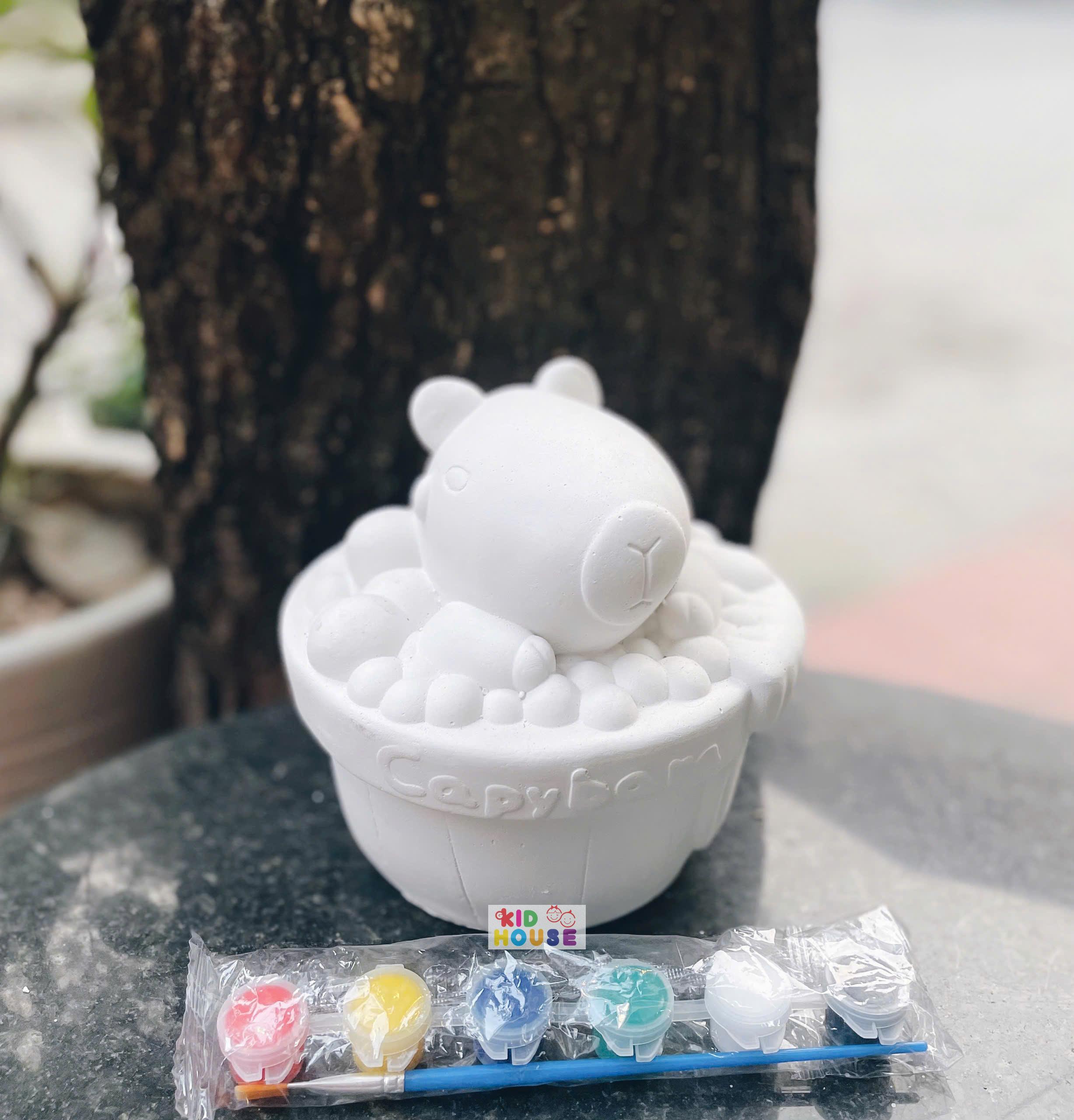 (Size to 16-23cm) Tượng thạch cao bé ba, labubu, kuromi, capybara, công chúa, siêu nhân, Set tô tượng kèm màu và bút vẽ