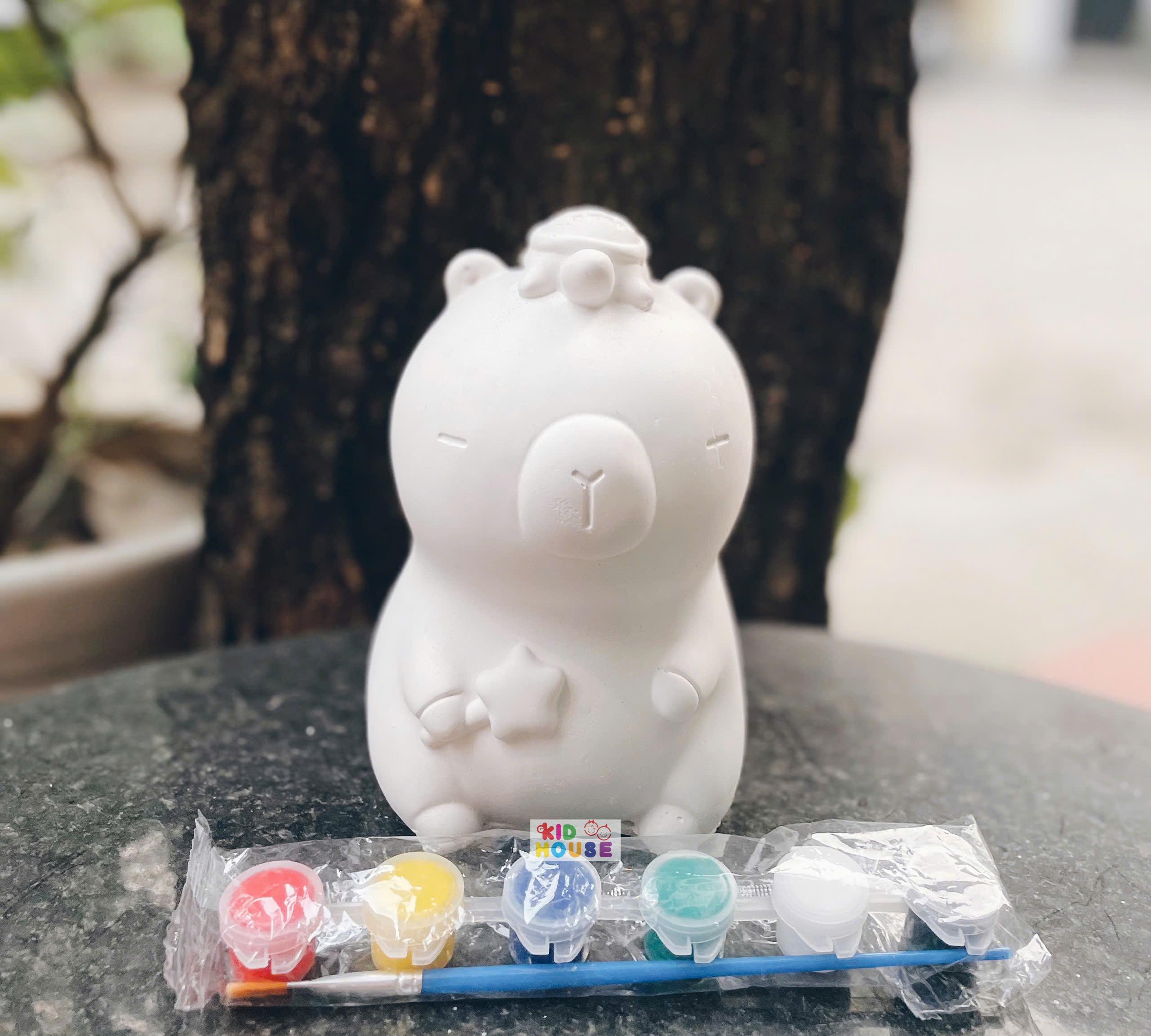 (Size to 16-23cm) Tượng thạch cao bé ba, labubu, kuromi, capybara, công chúa, siêu nhân, Set tô tượng kèm màu và bút vẽ