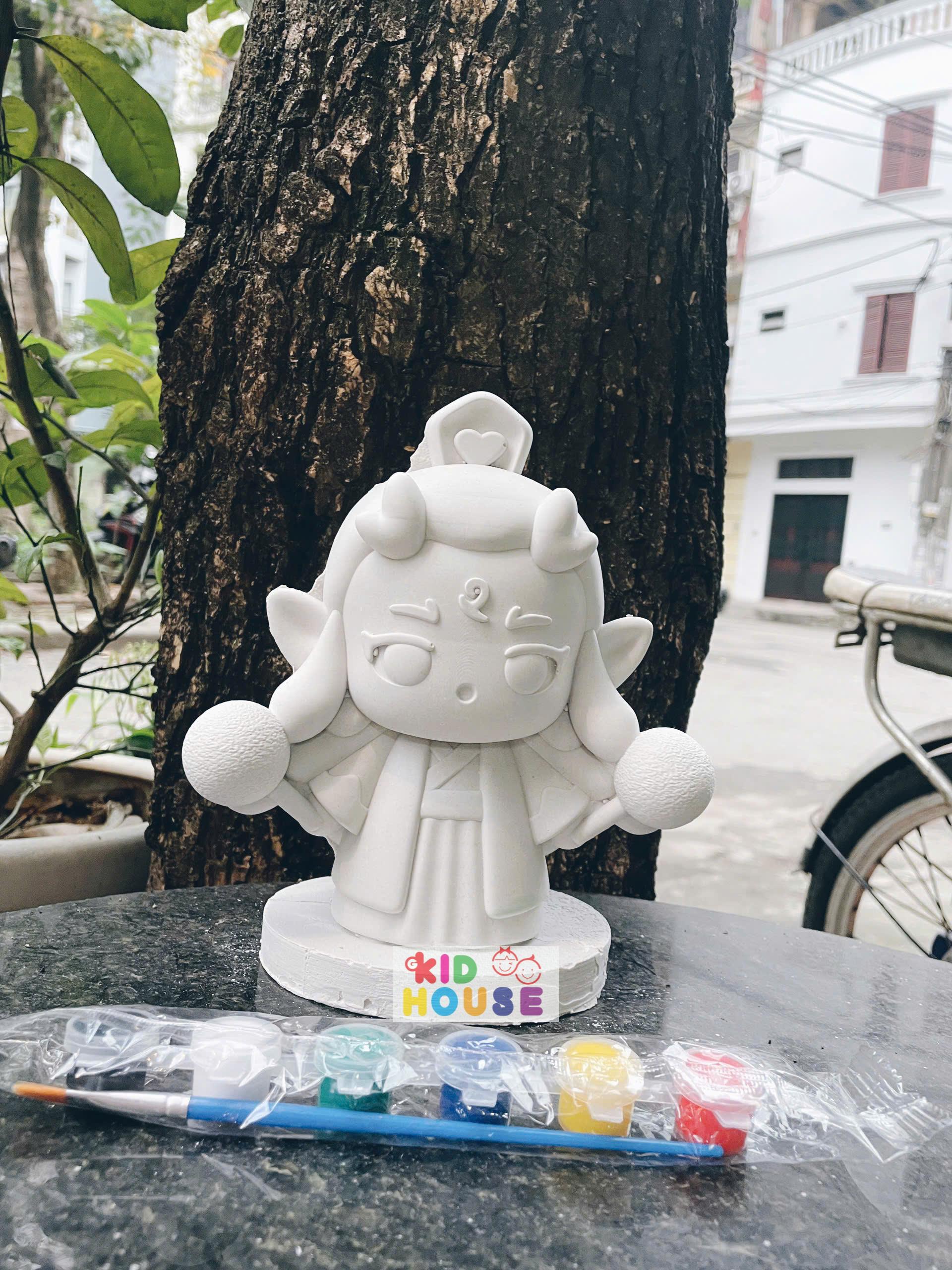 (Size to 16-23cm) Tượng thạch cao bé ba, labubu, kuromi, capybara, công chúa, siêu nhân, Set tô tượng kèm màu và bút vẽ