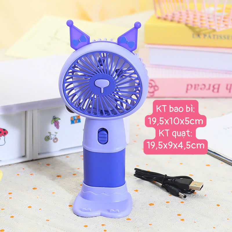 Quạt cầm tay mini capybara, kuromi, quạt sạc công nghệ cao turbo màn led, Quạt quạt tích điện để bàn nhỏ gọn