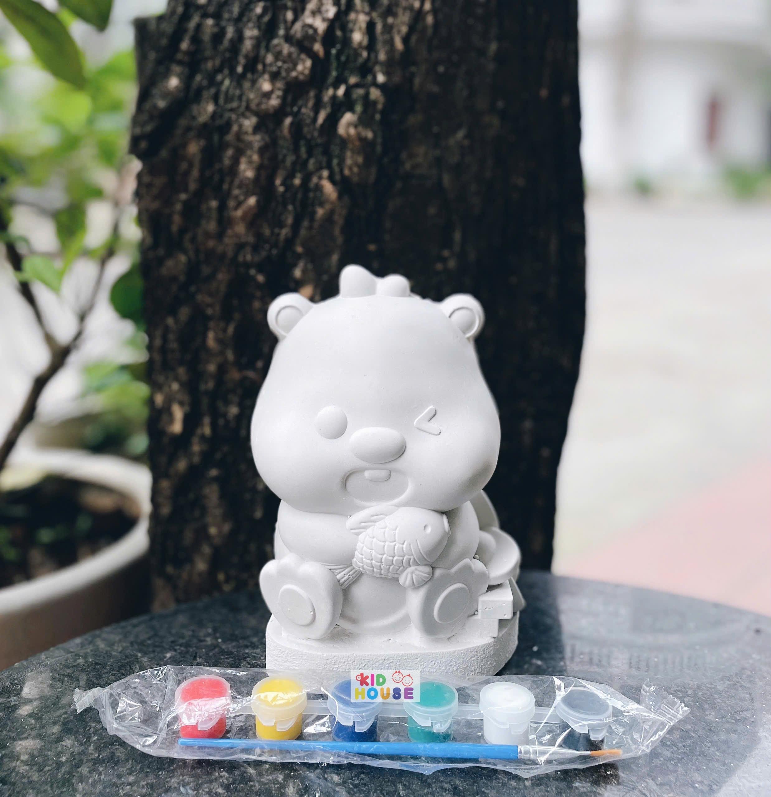 (Size to 16-23cm) Tượng thạch cao bé ba, labubu, kuromi, capybara, công chúa, siêu nhân, Set tô tượng kèm màu và bút vẽ