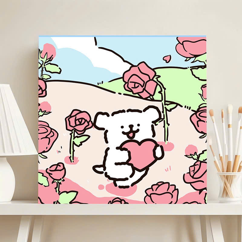 Tranh tô màu số hóa đã căng khung kèm màu, cọ size 20x20, tranh số hóa hoạt hình, bé ba, phong cảnh, loopy, cappy bara