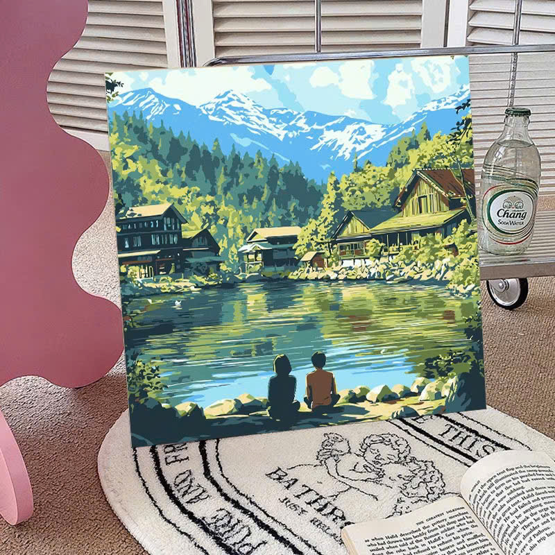 Tranh tô màu số hóa đã căng khung kèm màu, cọ size 20x20, tranh số hóa hoạt hình, bé ba, phong cảnh, loopy, cappy bara