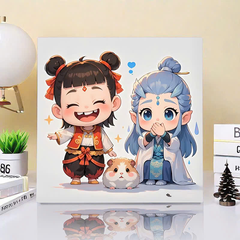 Tranh tô màu số hóa đã căng khung kèm màu, cọ size 20x20, tranh số hóa hoạt hình, bé ba, phong cảnh, loopy, cappy bara