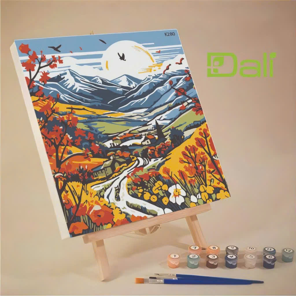 Tranh tô màu số hóa đã căng khung kèm màu, cọ size 20x20, tranh số hóa hoạt hình, bé ba, phong cảnh, loopy, cappy bara