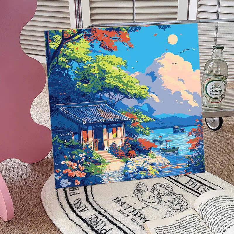 Tranh tô màu số hóa đã căng khung kèm màu, cọ size 20x20, tranh số hóa hoạt hình, bé ba, phong cảnh, loopy, cappy bara