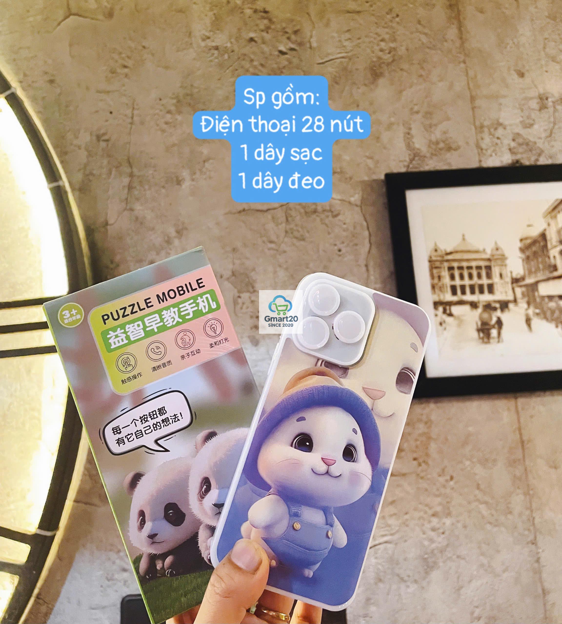 Điện thoại đồ chơi trẻ em bằng tiếng việt phát nhạc, hát ru, học toán, nhại giọng có đèn Led