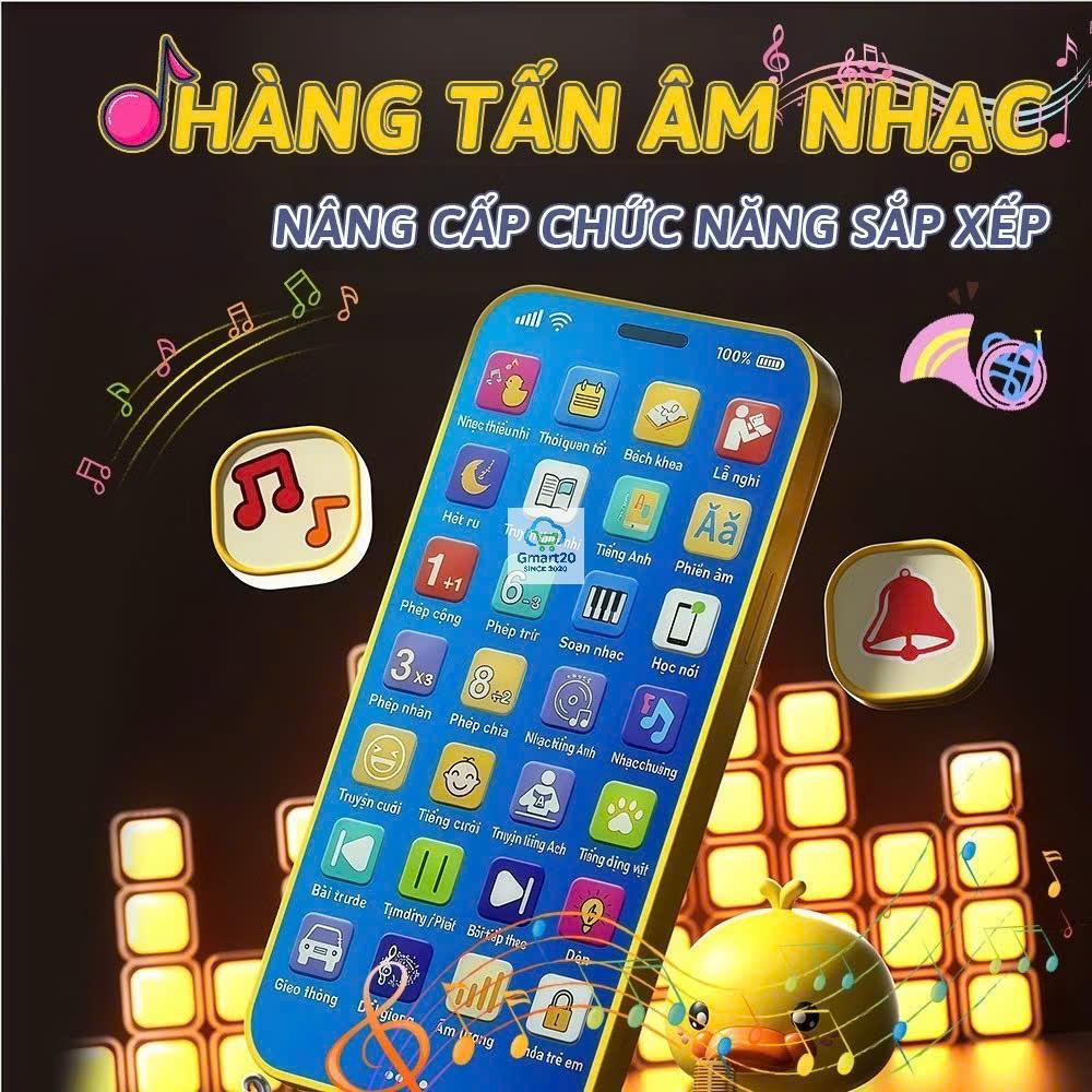 Điện thoại đồ chơi trẻ em bằng tiếng việt phát nhạc, hát ru, học toán, nhại giọng có đèn Led