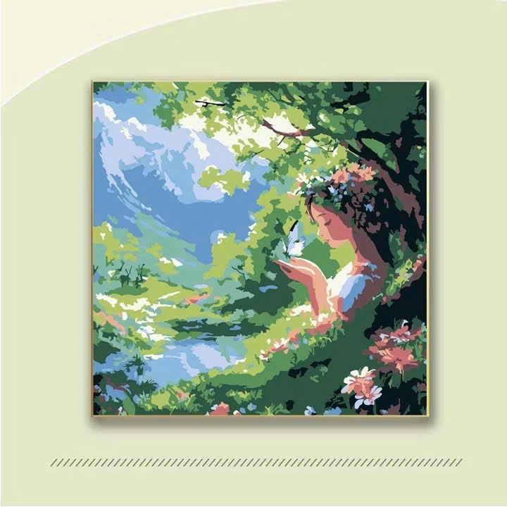 Tranh tô màu số hóa đã căng khung kèm màu, cọ size 20x20, tranh số hóa hoạt hình, bé ba, phong cảnh, loopy, cappy bara