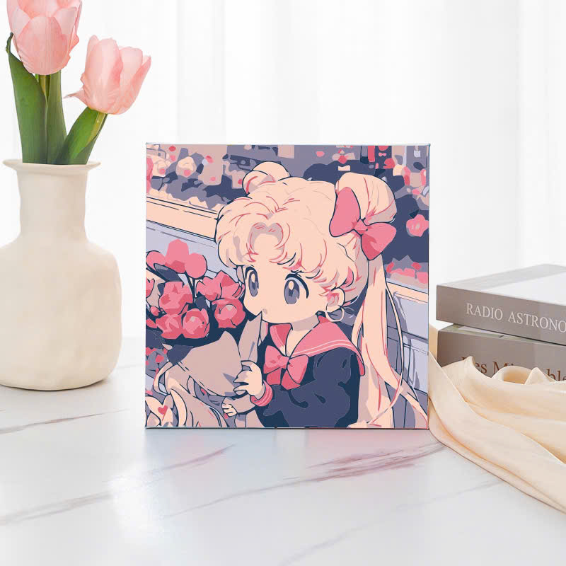 Tranh tô màu số hóa đã căng khung kèm màu, cọ size 20x20, tranh số hóa hoạt hình, bé ba, phong cảnh, loopy, cappy bara