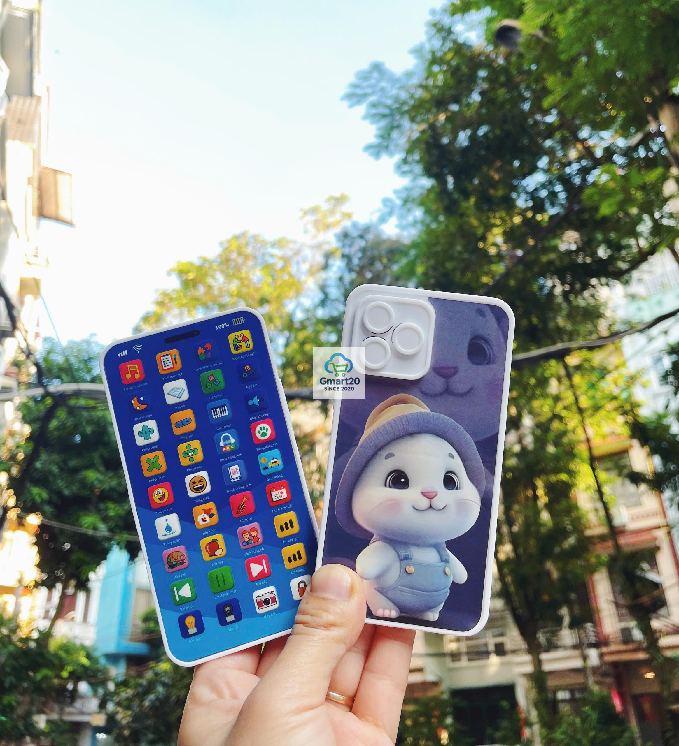 Điện thoại đồ chơi trẻ em bằng tiếng việt phát nhạc, hát ru, học toán, nhại giọng có đèn Led