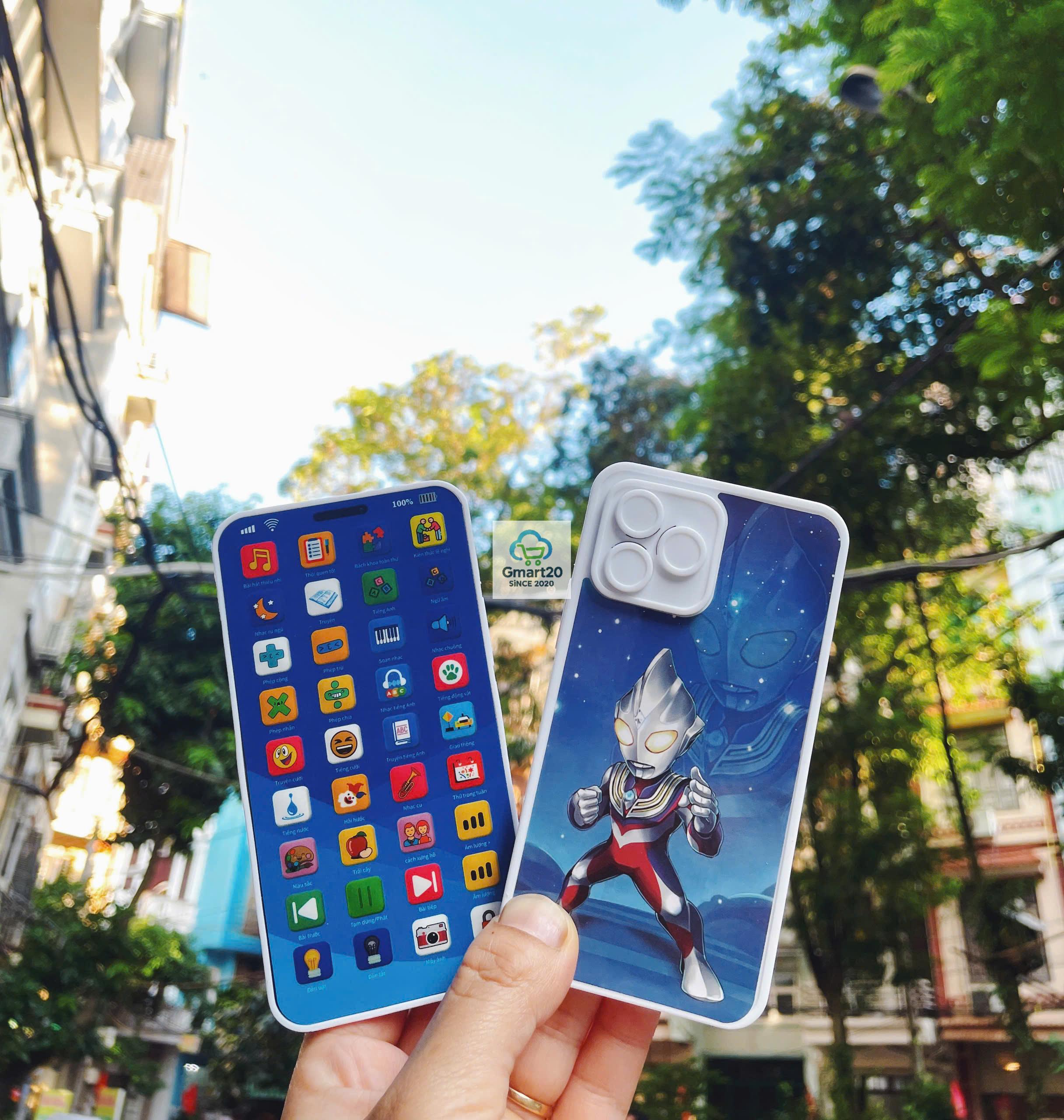 Điện thoại đồ chơi trẻ em bằng tiếng việt phát nhạc, hát ru, học toán, nhại giọng có đèn Led