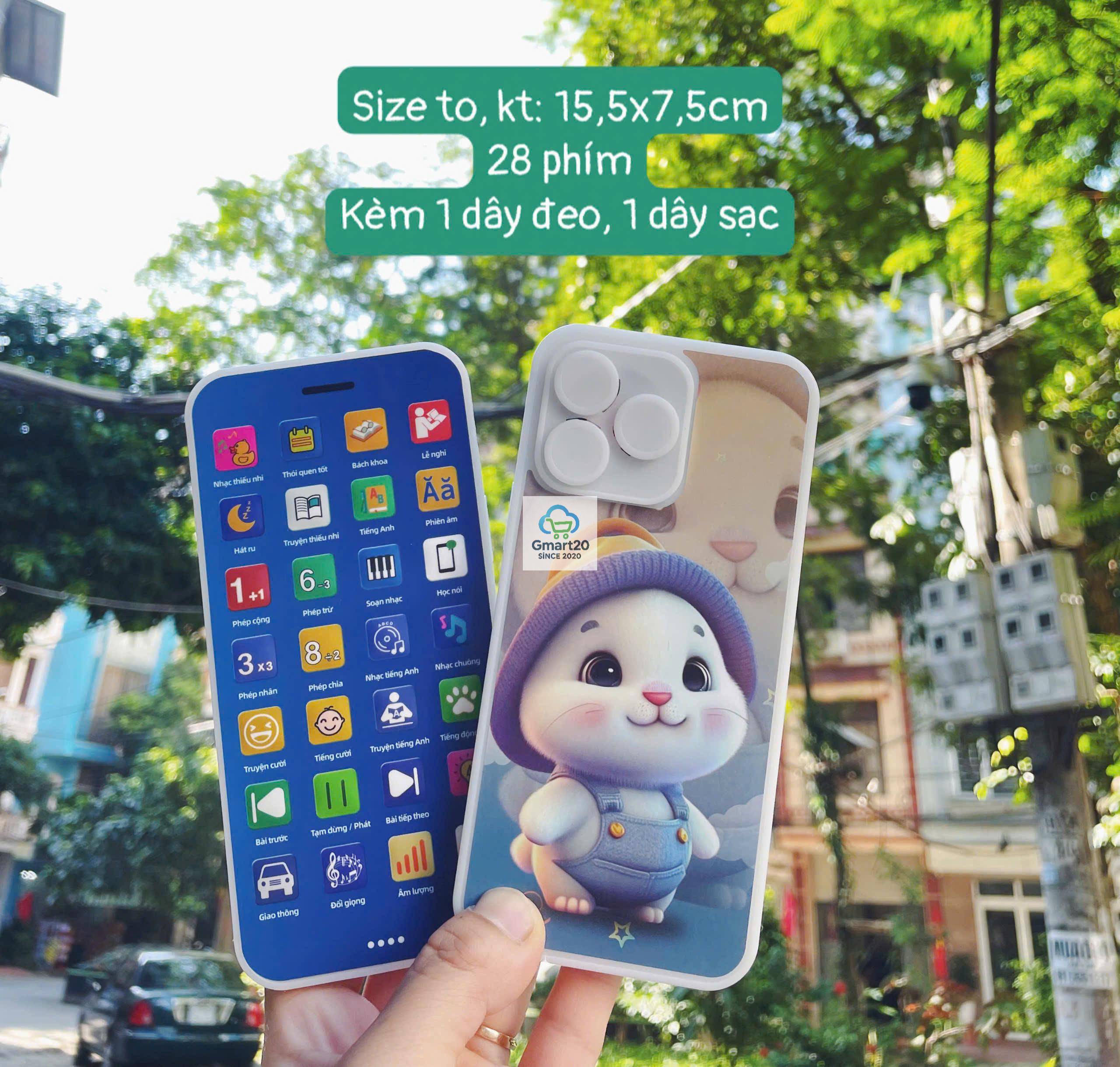 Điện thoại đồ chơi trẻ em bằng tiếng việt phát nhạc, hát ru, học toán, nhại giọng có đèn Led