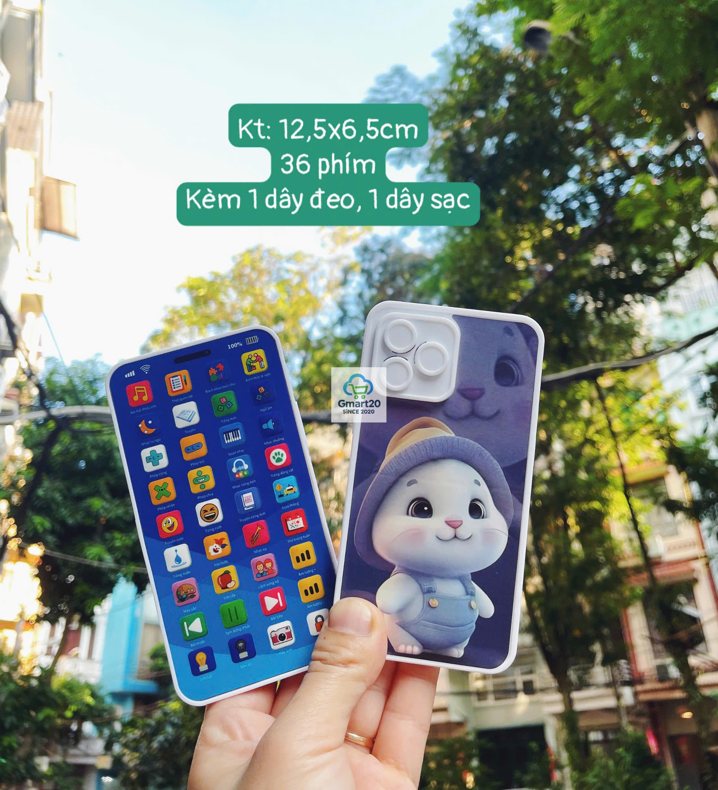 Điện thoại đồ chơi trẻ em bằng tiếng việt phát nhạc, hát ru, học toán, nhại giọng có đèn Led