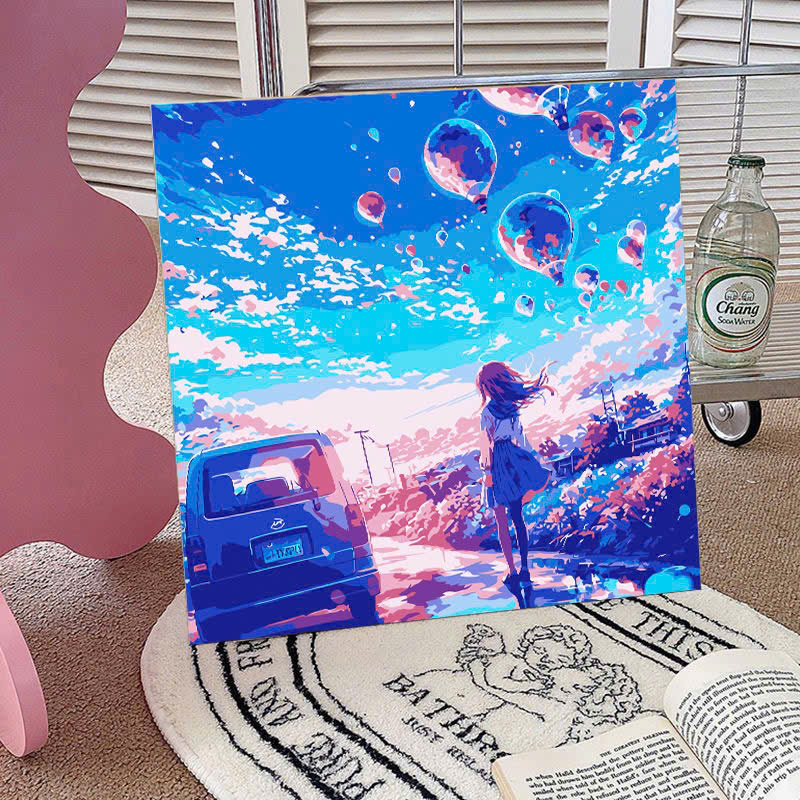 Tranh tô màu số hóa đã căng khung kèm màu, cọ size 20x20, tranh số hóa hoạt hình, bé ba, phong cảnh, loopy, cappy bara