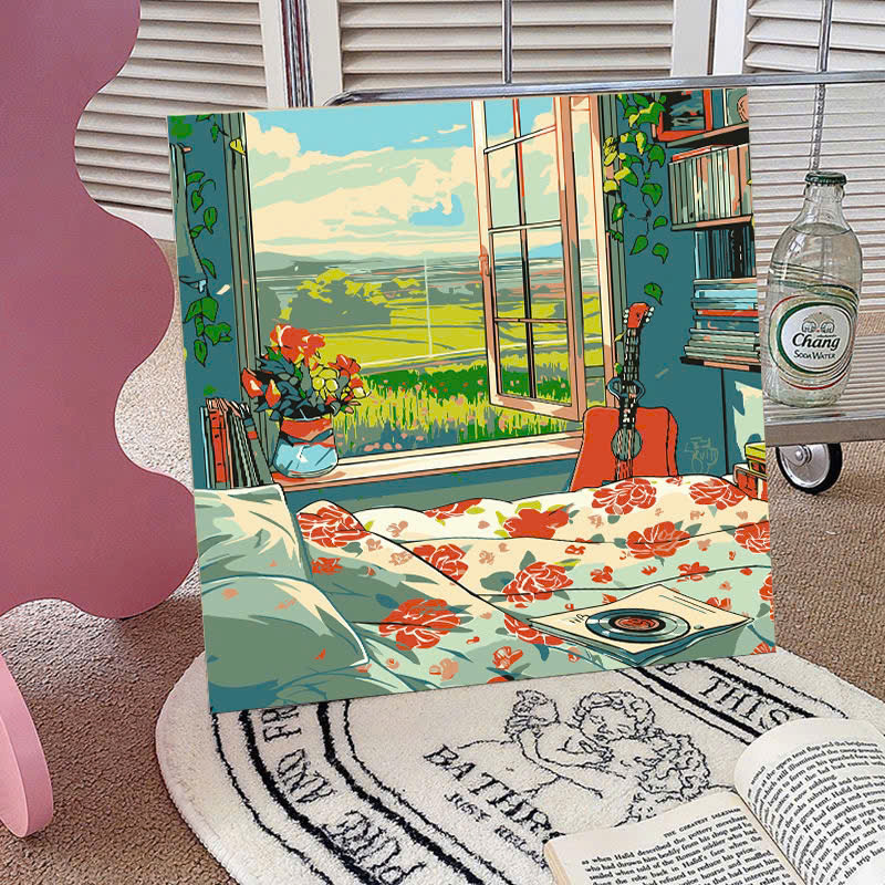 Tranh tô màu số hóa đã căng khung kèm màu, cọ size 20x20, tranh số hóa hoạt hình, bé ba, phong cảnh, loopy, cappy bara