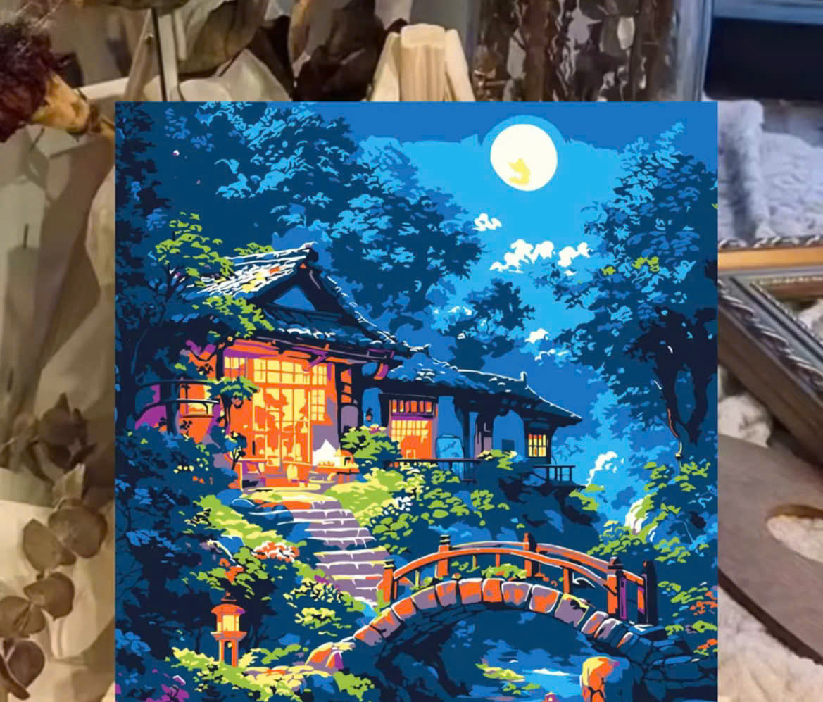 Tranh tô màu số hóa đã căng khung kèm màu, cọ size 20x20, tranh số hóa hoạt hình, bé ba, phong cảnh, loopy, cappy bara