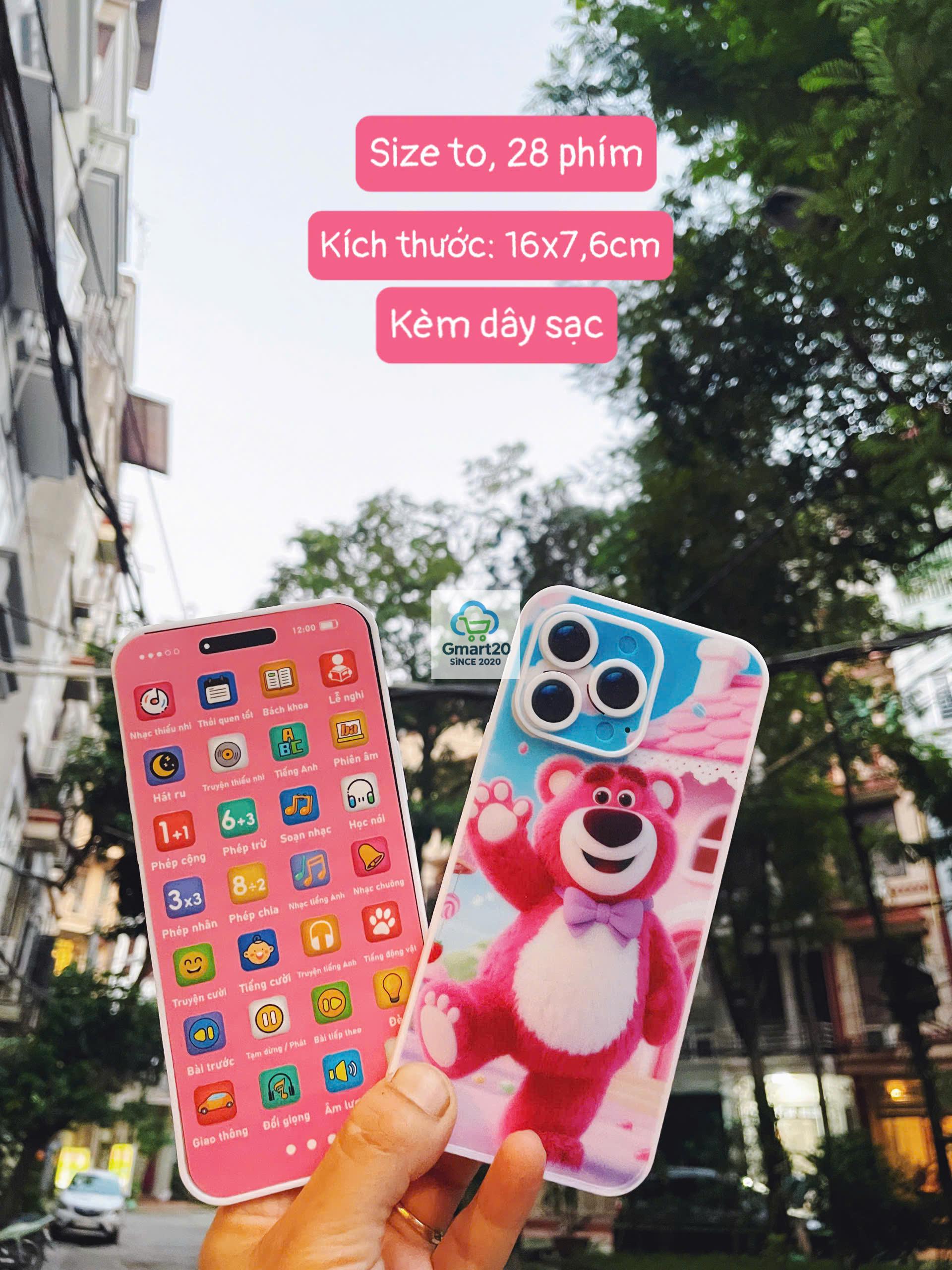 Điện thoại đồ chơi trẻ em bằng tiếng việt phát nhạc, hát ru, học toán, nhại giọng có đèn Led