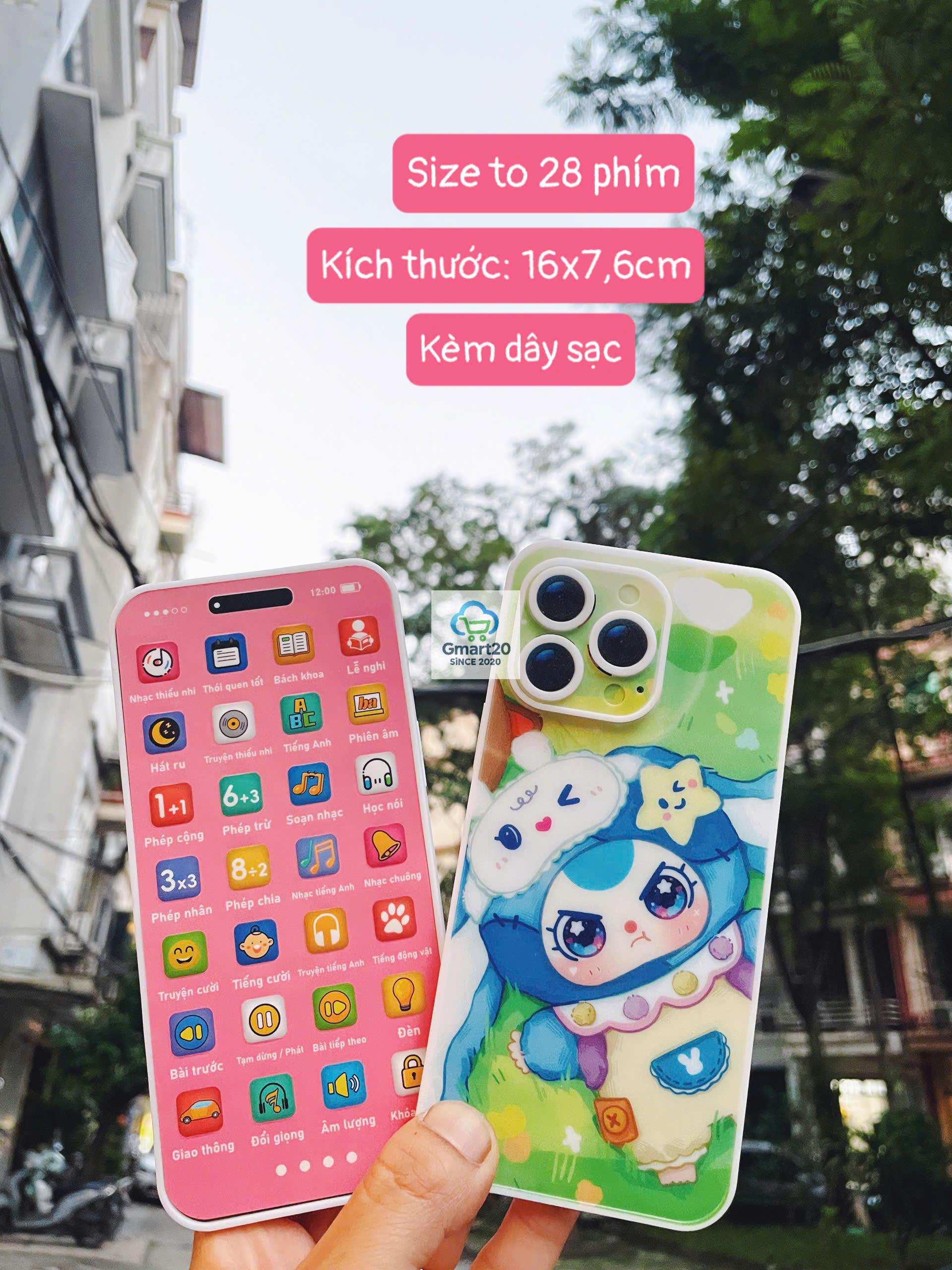 Điện thoại đồ chơi trẻ em bằng tiếng việt phát nhạc, hát ru, học toán, nhại giọng có đèn Led