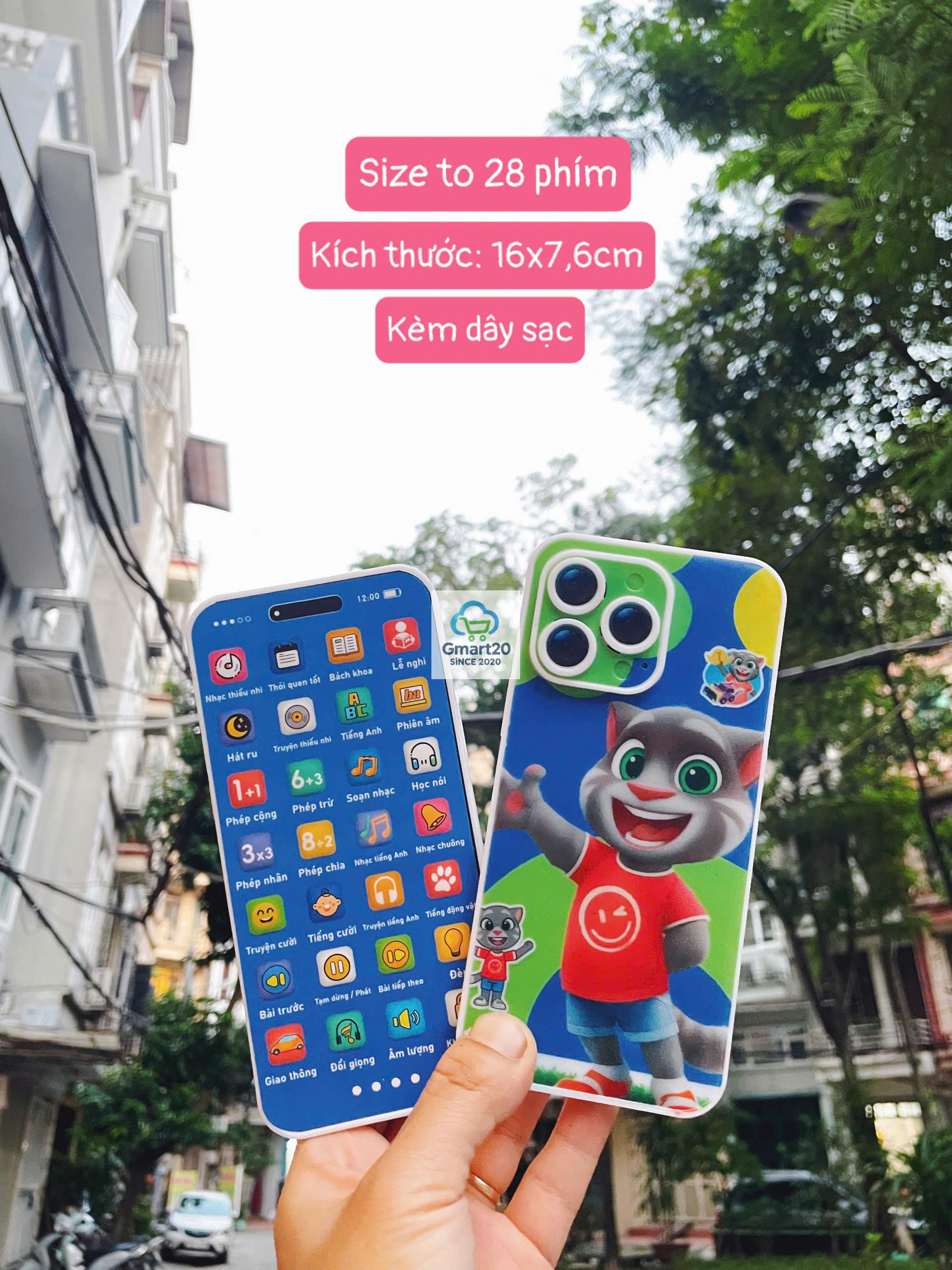 Điện thoại đồ chơi trẻ em bằng tiếng việt phát nhạc, hát ru, học toán, nhại giọng có đèn Led