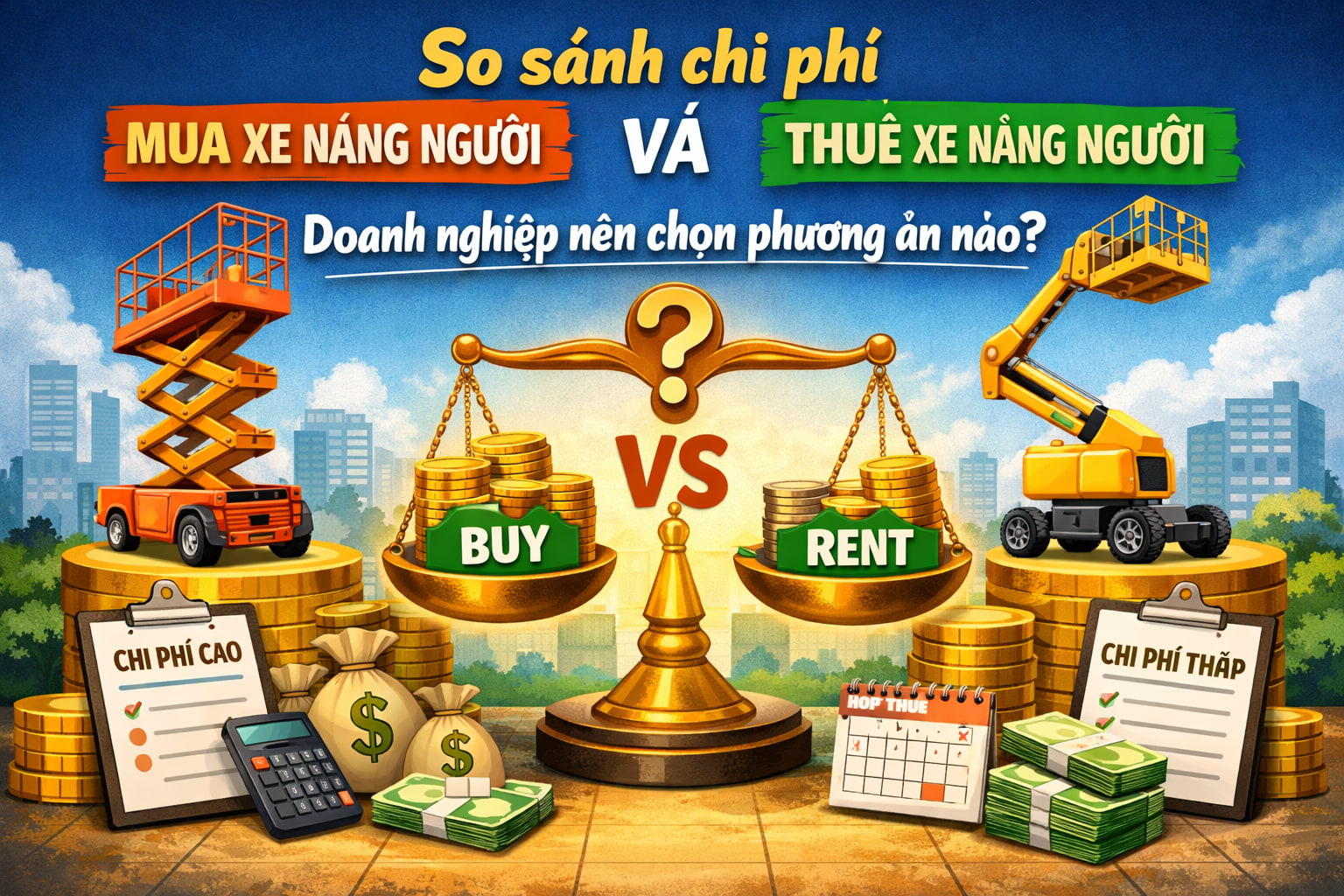 So sánh chi phí mua xe nâng người và thuê xe nâng người: Doanh nghiệp nên chọn phương án nào?