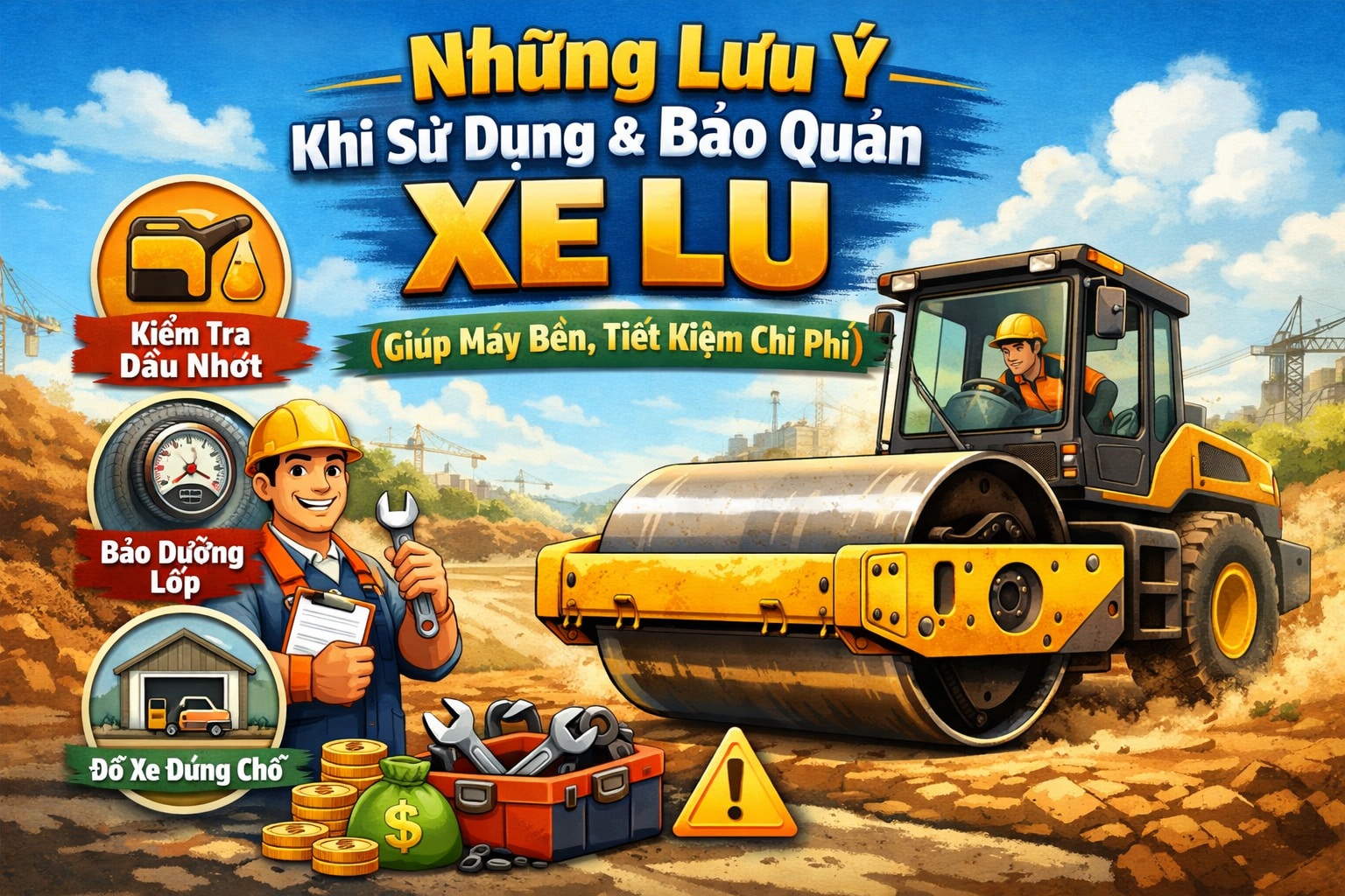 Những lưu ý khi sử dụng và bảo quản xe lu - Giúp máy bền, tiết kiệm chi phí