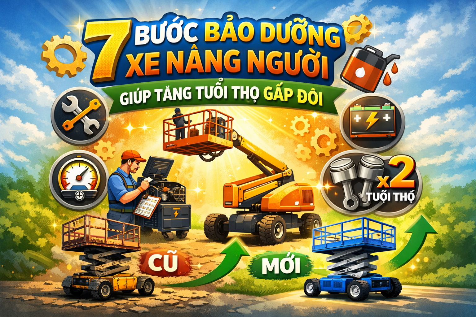 7 bước bảo dưỡng xe nâng người giúp tăng tuổi thọ gấp đôi