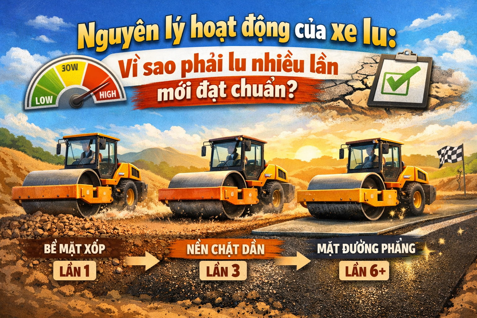 Nguyên lý hoạt động của xe lu: Vì sao phải lu nhiều lần mới đạt chuẩn?
