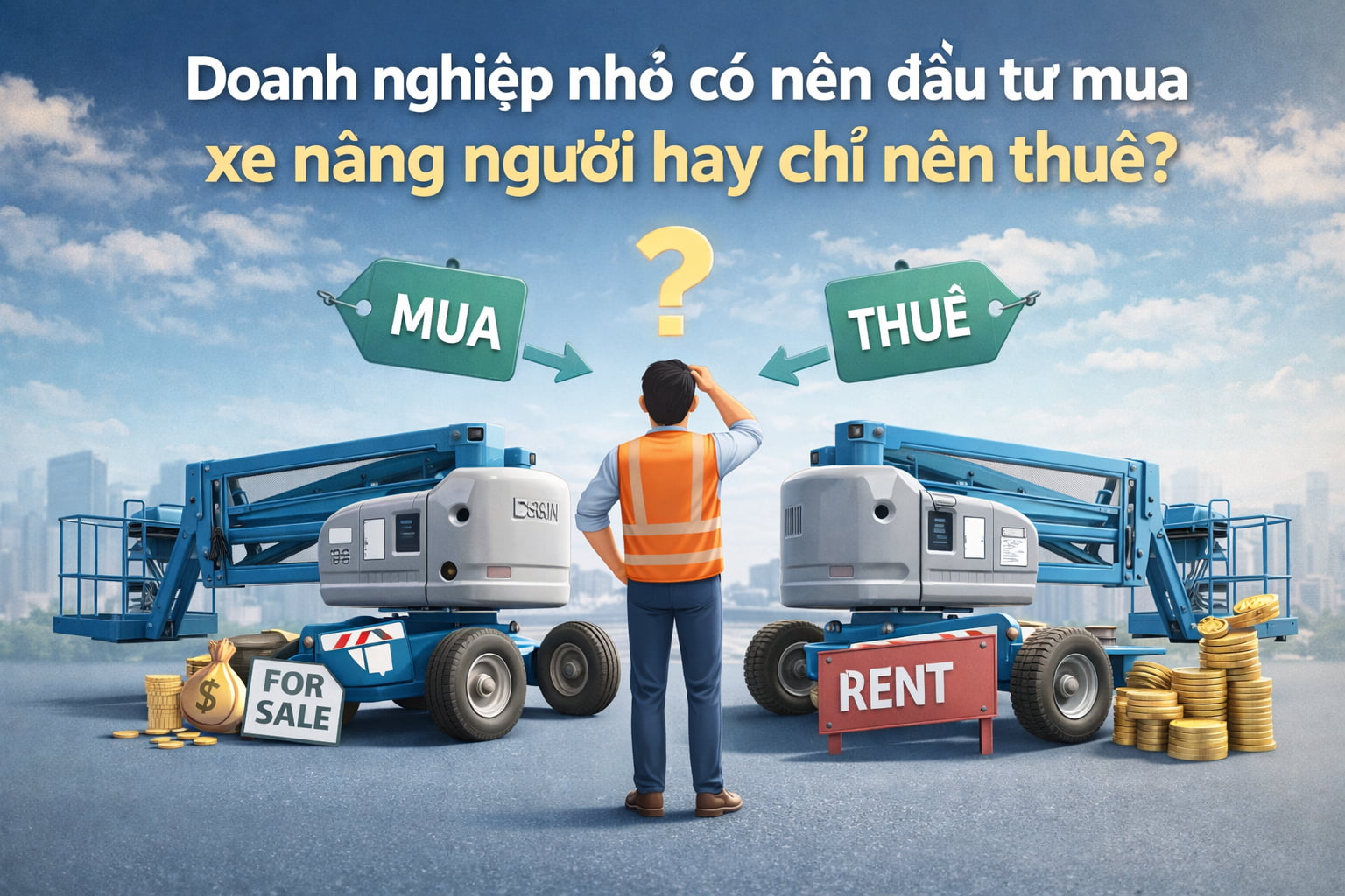 Doanh nghiệp nhỏ có nên đầu tư mua xe nâng người hay chỉ nên thuê?