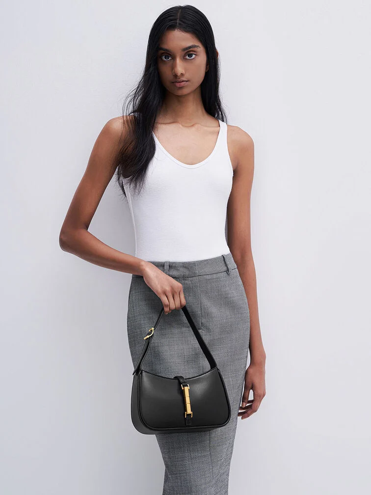 Cesia Metallic Accent Trapezoid Shoulder Bag