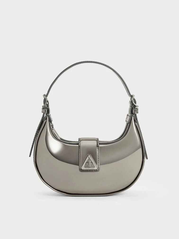 Trice Metallic Accent Belted Curved Shoulder Bag