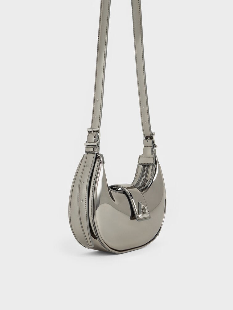 Trice Metallic Accent Belted Curved Shoulder Bag