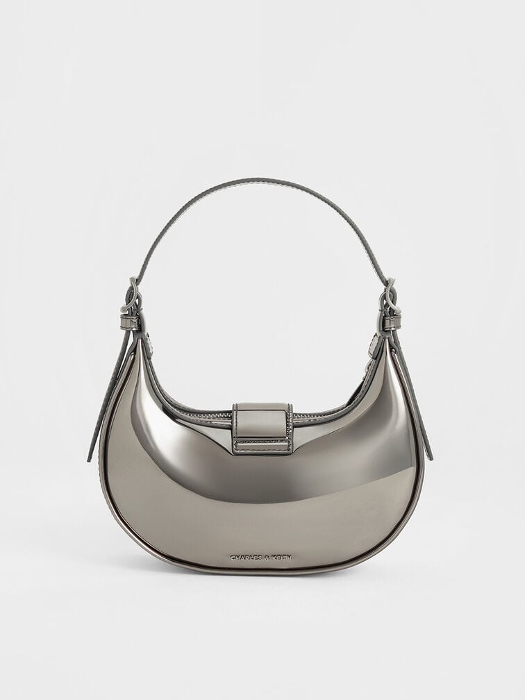 Trice Metallic Accent Belted Curved Shoulder Bag