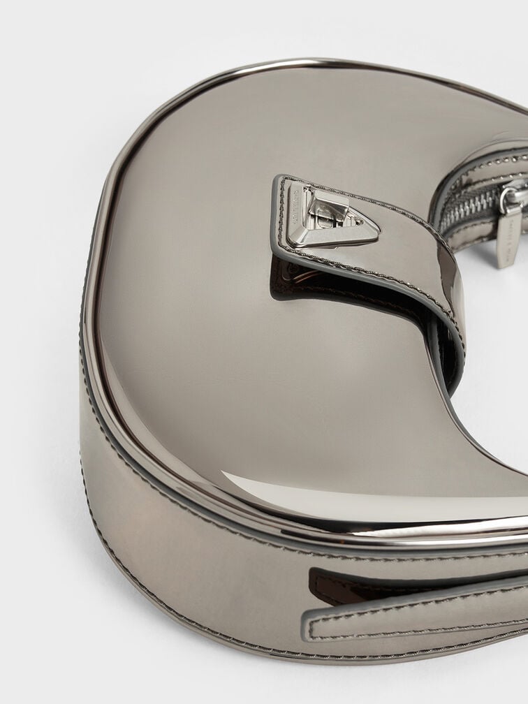 Trice Metallic Accent Belted Curved Shoulder Bag