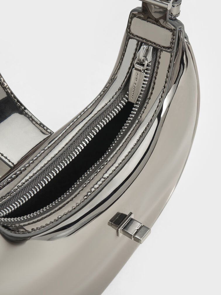 Trice Metallic Accent Belted Curved Shoulder Bag