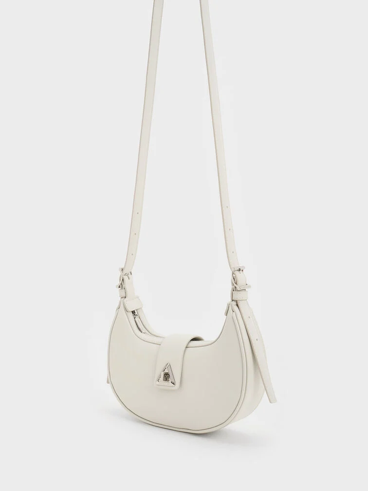 Trice Metallic Accent Belted Curved Shoulder Bag